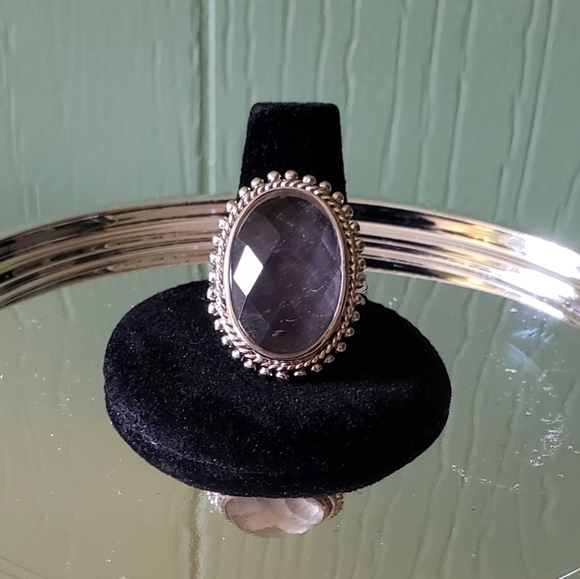 Vintage Jewelry - Clear faceted quartz silver ring 7.5/7.75